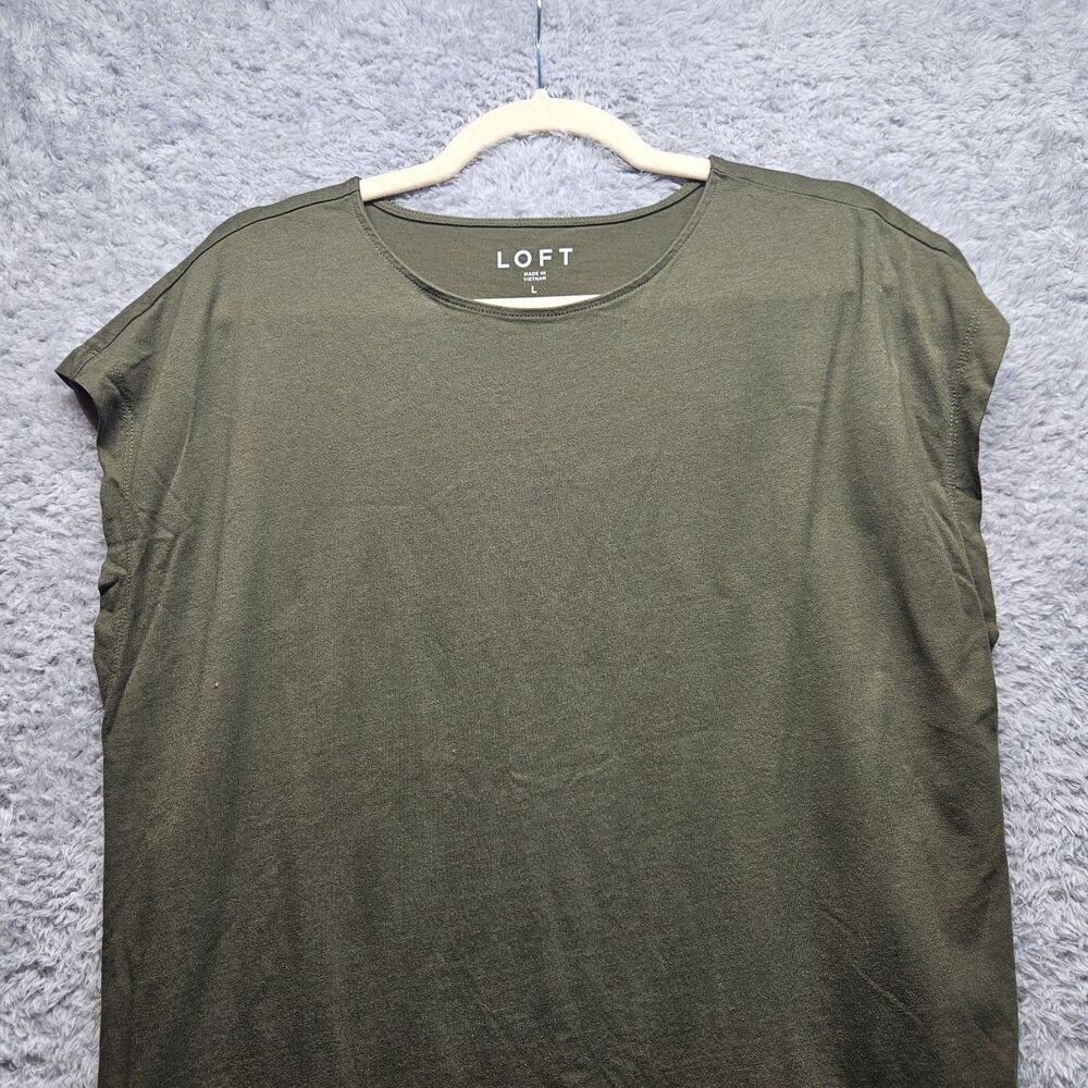 Loft Solid Green Tshirt Womens Size Large Minimal Casual Comfort - Picture 2 of 8